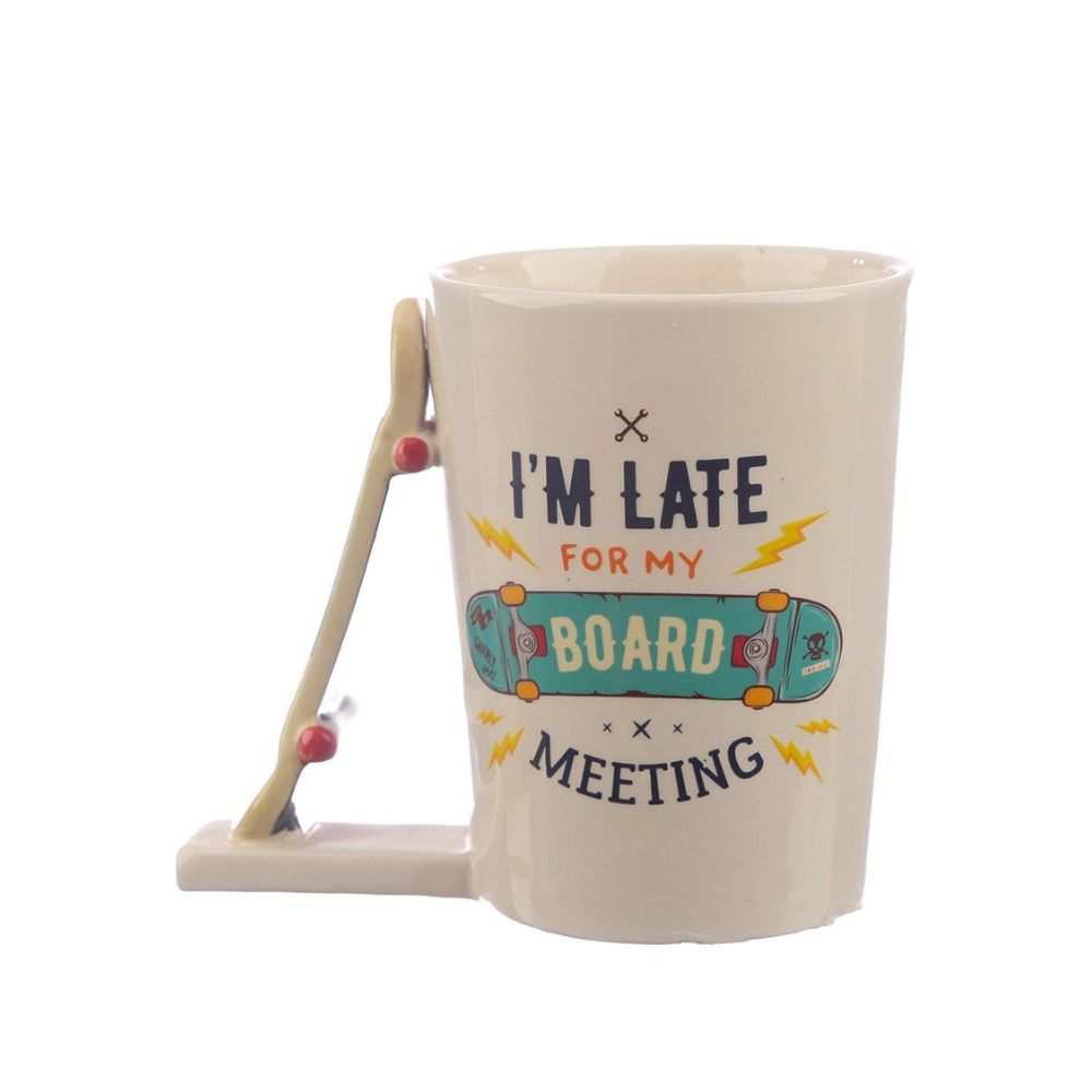 Skateboard Slogan Ceramic Shaped Handle Mug  - Material: Ceramic (Dolomite) - Food Safe: Yes