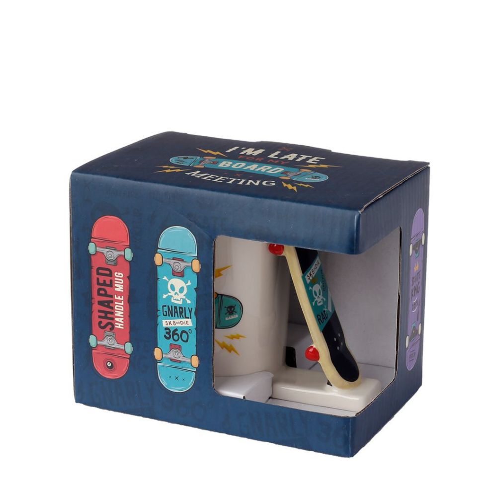 Skateboard Slogan Ceramic Shaped Handle Mug  - Material: Ceramic (Dolomite) - Food Safe: Yes