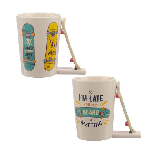 Skateboard Slogan Ceramic Shaped Handle Mug  - Material: Ceramic (Dolomite) - Food Safe: Yes