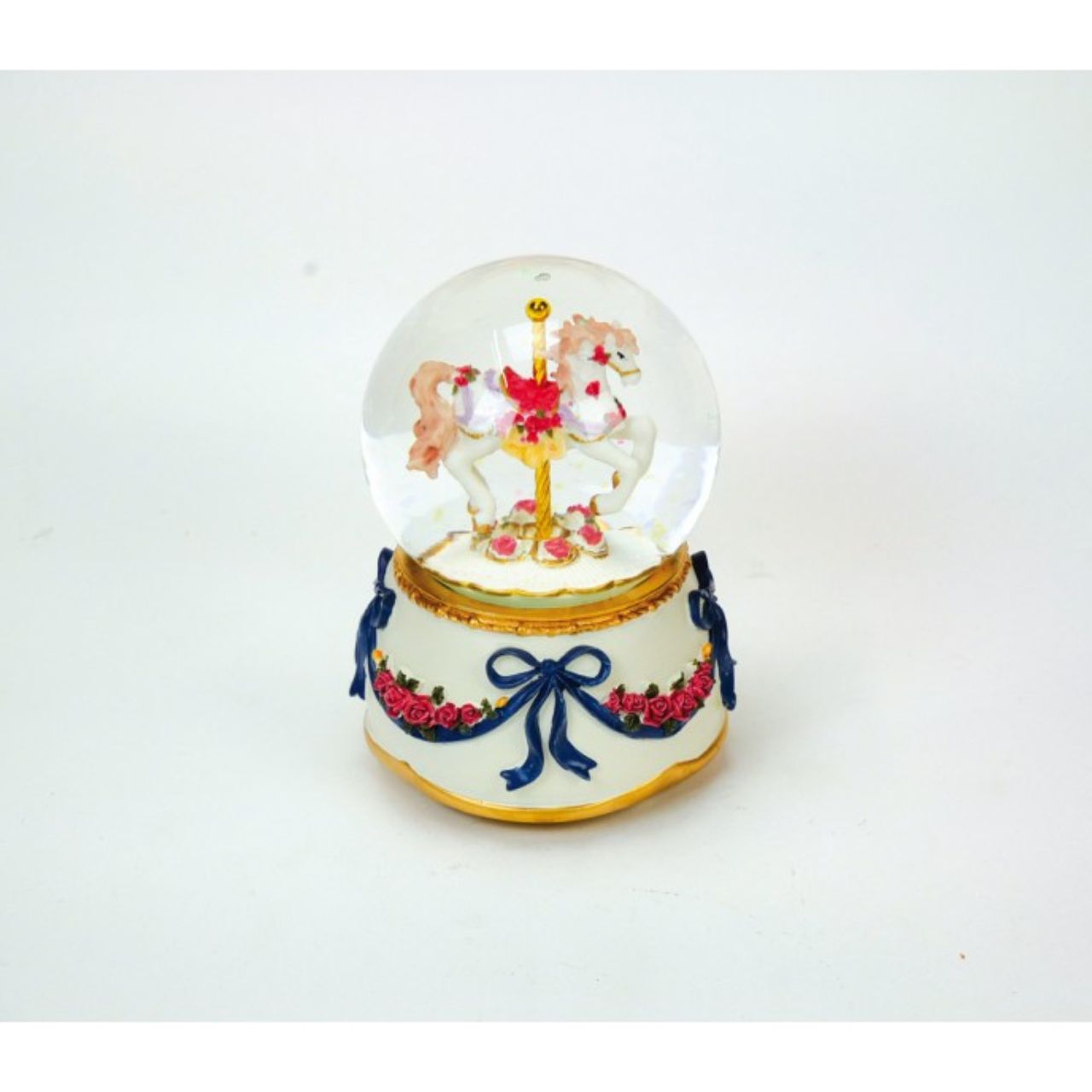 Small Snow Globe Blue & Red Carousel Horse
