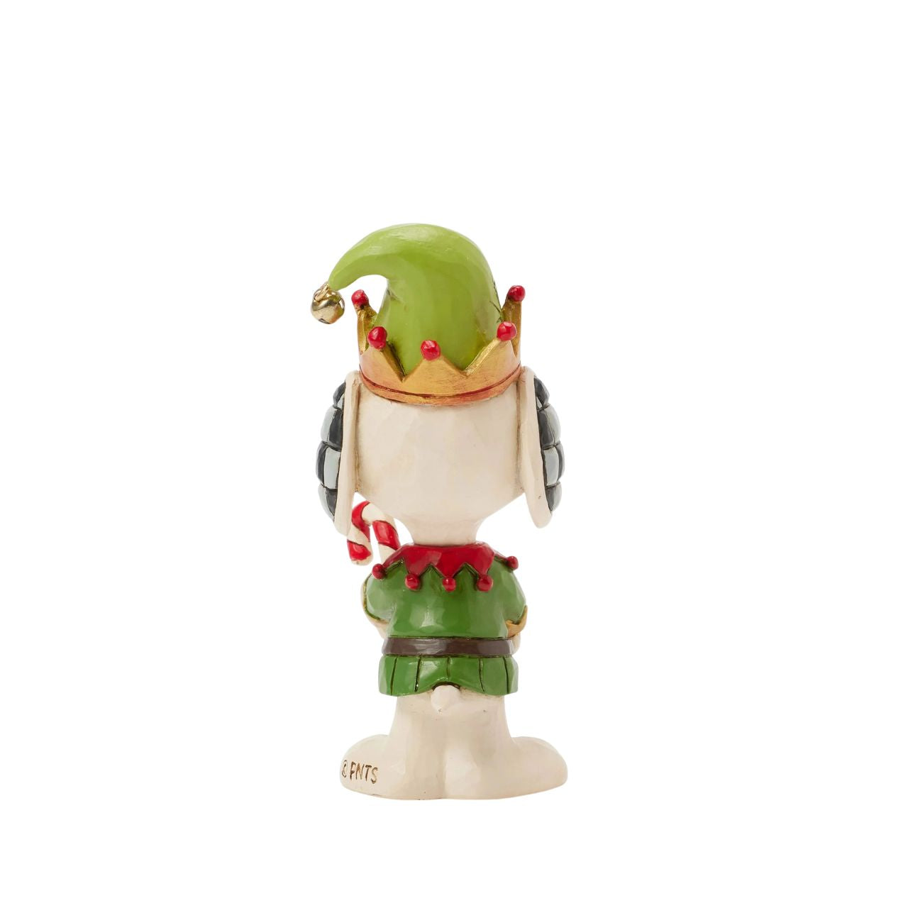 Add a touch of festive cheer to your holiday collection with this miniature Jim Shore design of Snoopy dressed as a cheerful elf. Holding a candy cane and sporting a bright smile, Snoopy embodies the joy of the season in delightful detail.