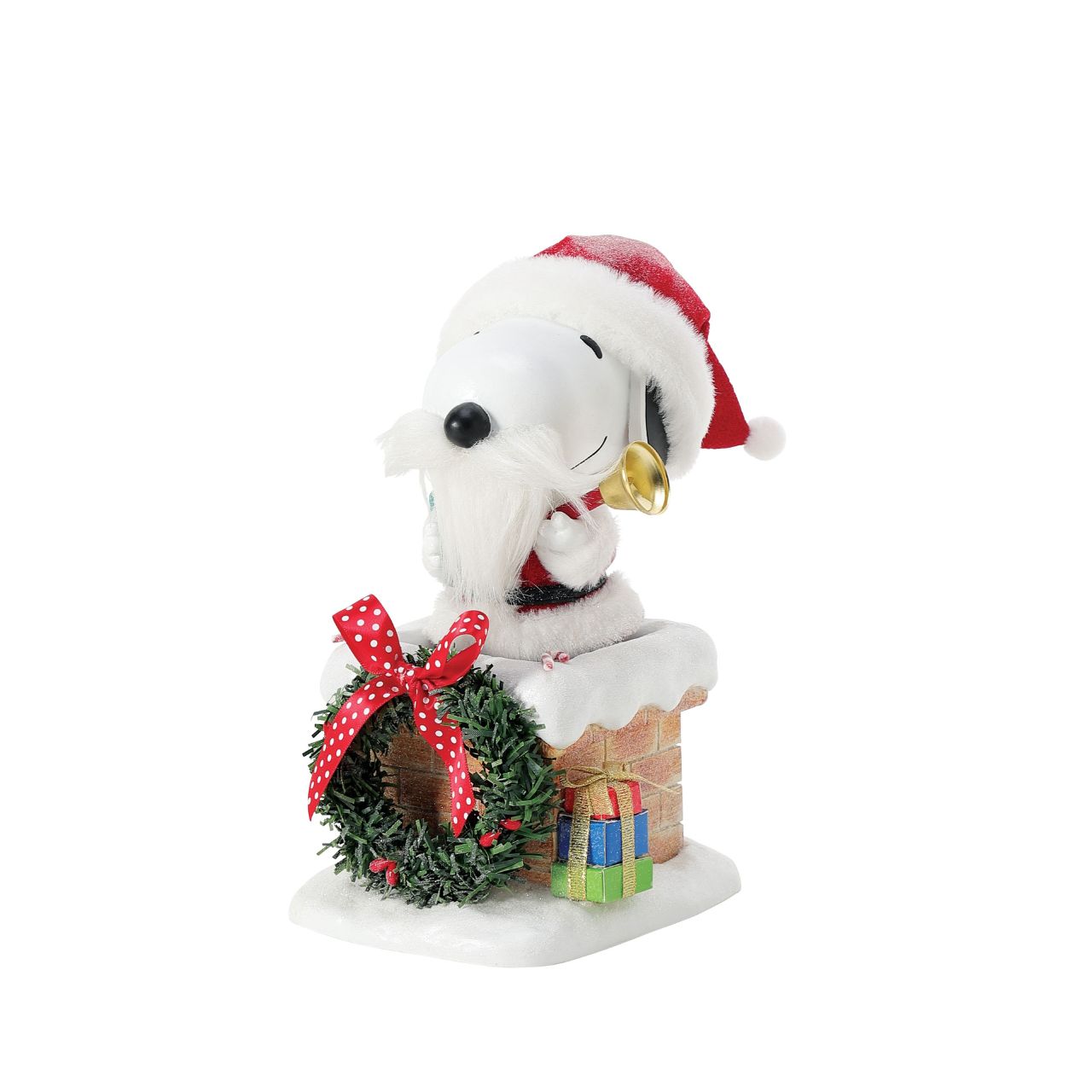 Ho, ho, ho. Down thru the chimney Snoopy delivers his bag of toys. Made with special Clothtique - a fabric that is stiffened to keep its shape and preserve it's look - this piece is part of the official Possible Dreams line.