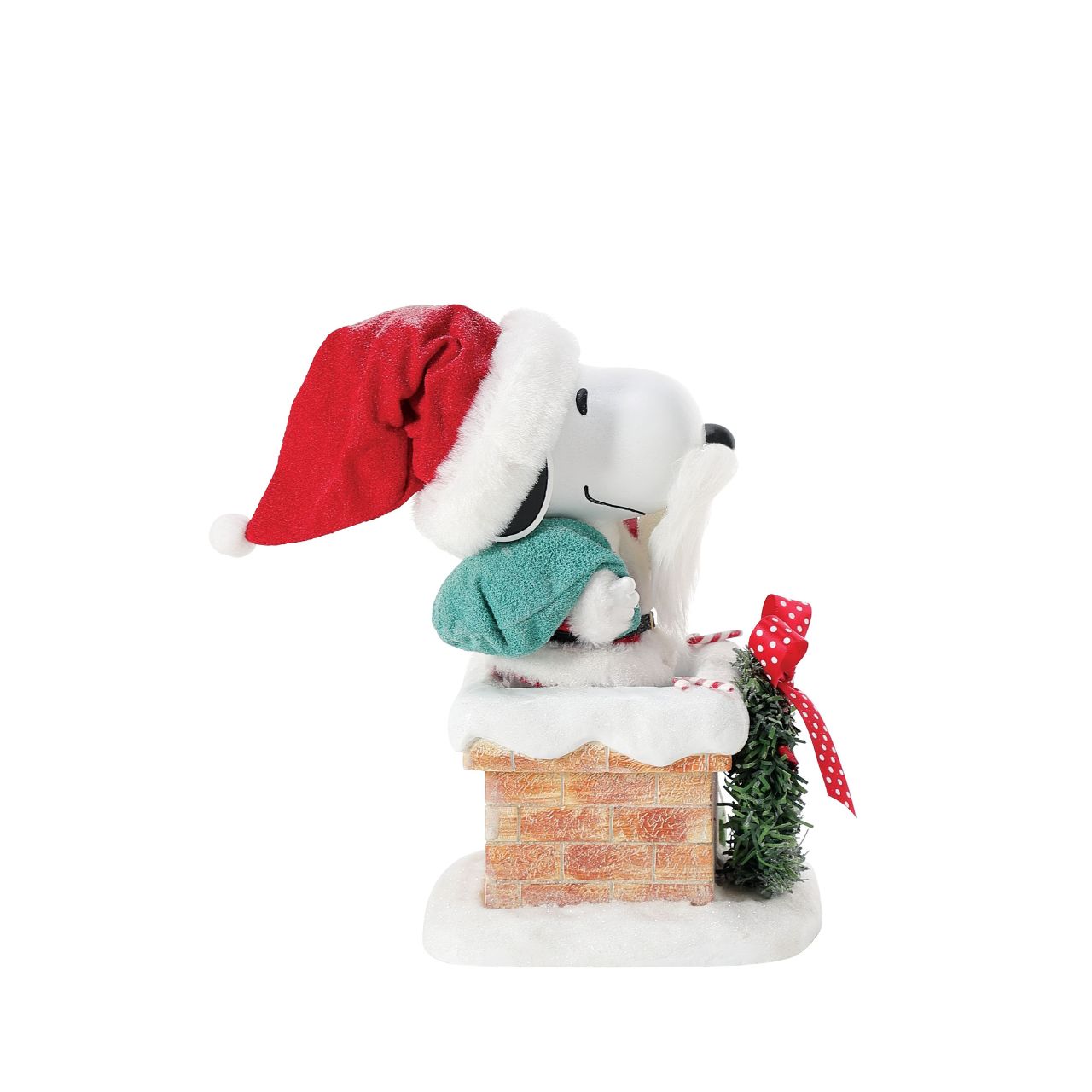 Ho, ho, ho. Down thru the chimney Snoopy delivers his bag of toys. Made with special Clothtique - a fabric that is stiffened to keep its shape and preserve it's look - this piece is part of the official Possible Dreams line.