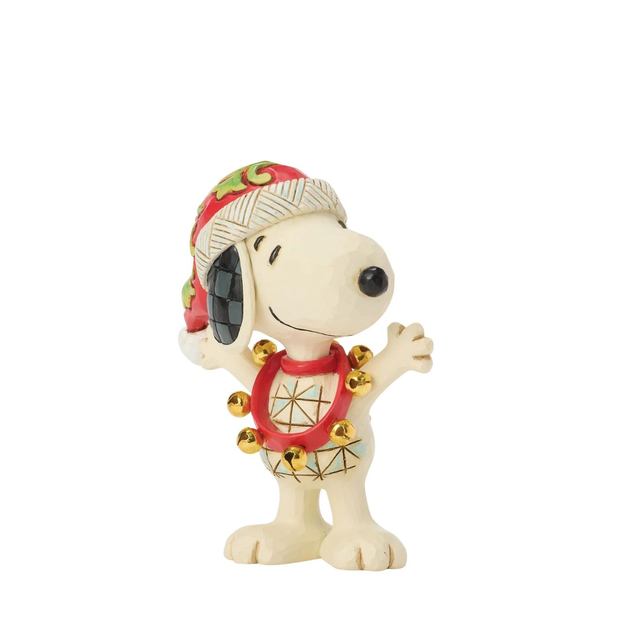 Wearing a festive Santa hat with swirling details, Snoopy jingles in holiday style with festive bells in this Jim Shore figurine. Compact and colourful, it brings a half pint helping of Peanuts cheer to your Christmas display.