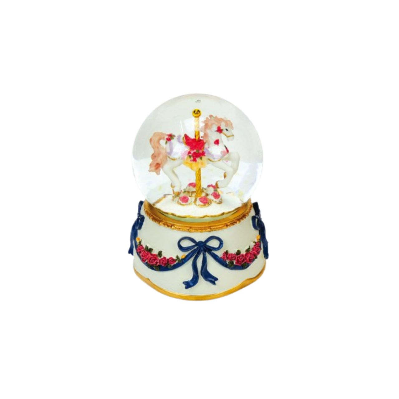 Small Snow Globe Blue & Red Carousel Horse