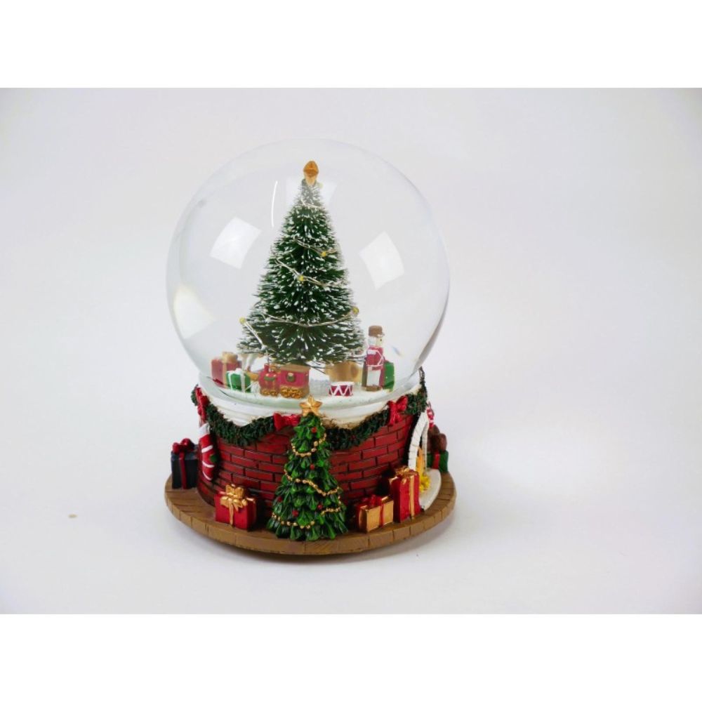 Capture the spirit of the season with this elegant Snow Globe Christmas Tree. Featuring a charming chimney-decorated base, it gracefully plays the classic melody “O Christmas Tree,” creating a warm, festive ambiance. A refined decoration that adds timeless charm to your holiday décor.