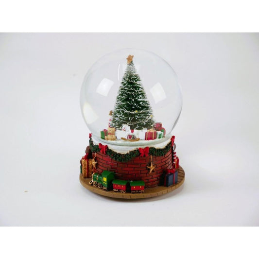 Capture the spirit of the season with this elegant Snow Globe Christmas Tree. Featuring a charming chimney-decorated base, it gracefully plays the classic melody “O Christmas Tree,” creating a warm, festive ambiance. A refined decoration that adds timeless charm to your holiday décor.