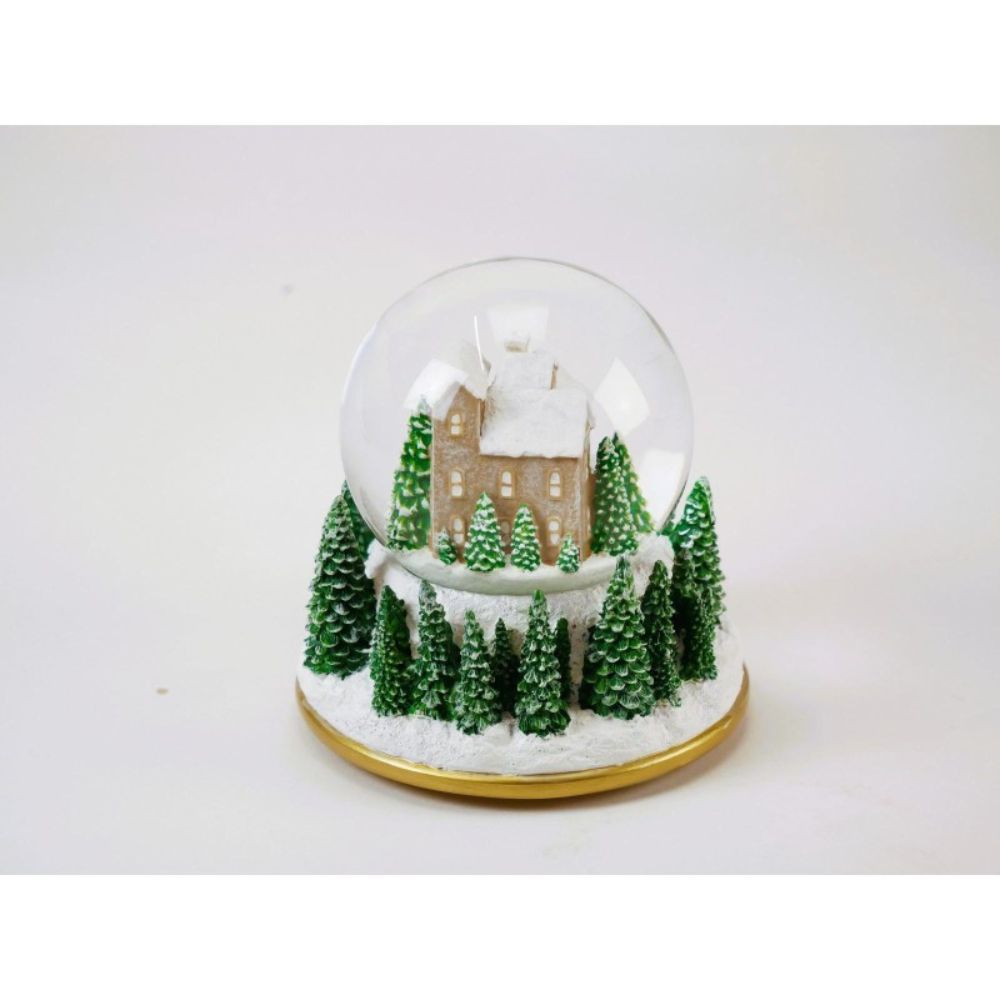 Capture the enchantment of the holiday season with the Snow Globe Green Christmas Countryside. Featuring a serene countryside scene complete with trees and Santa in his sleigh at the base.