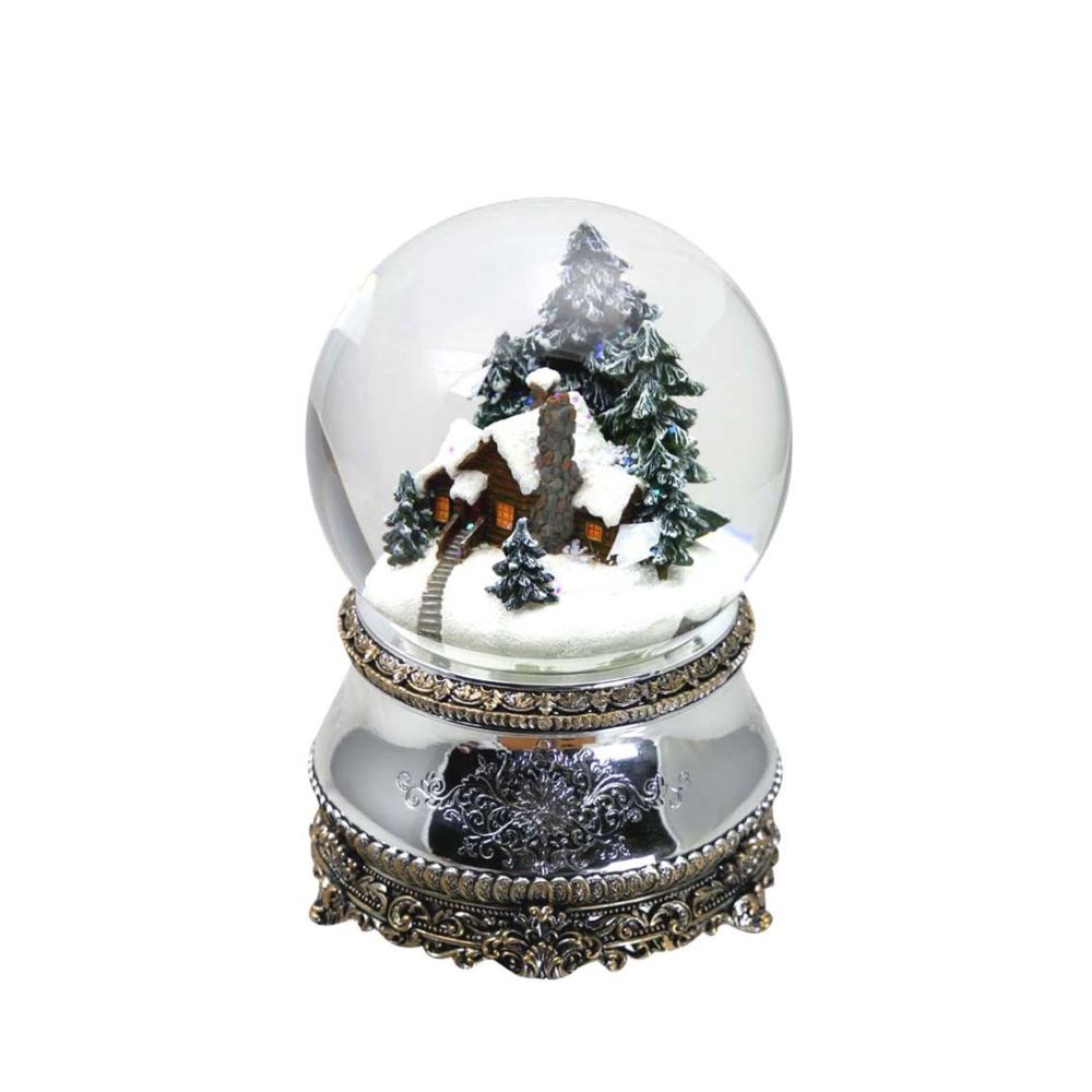 Snow globe plays the melody “Winter Wonderland” while the snow swirls automatically. Battery operated.