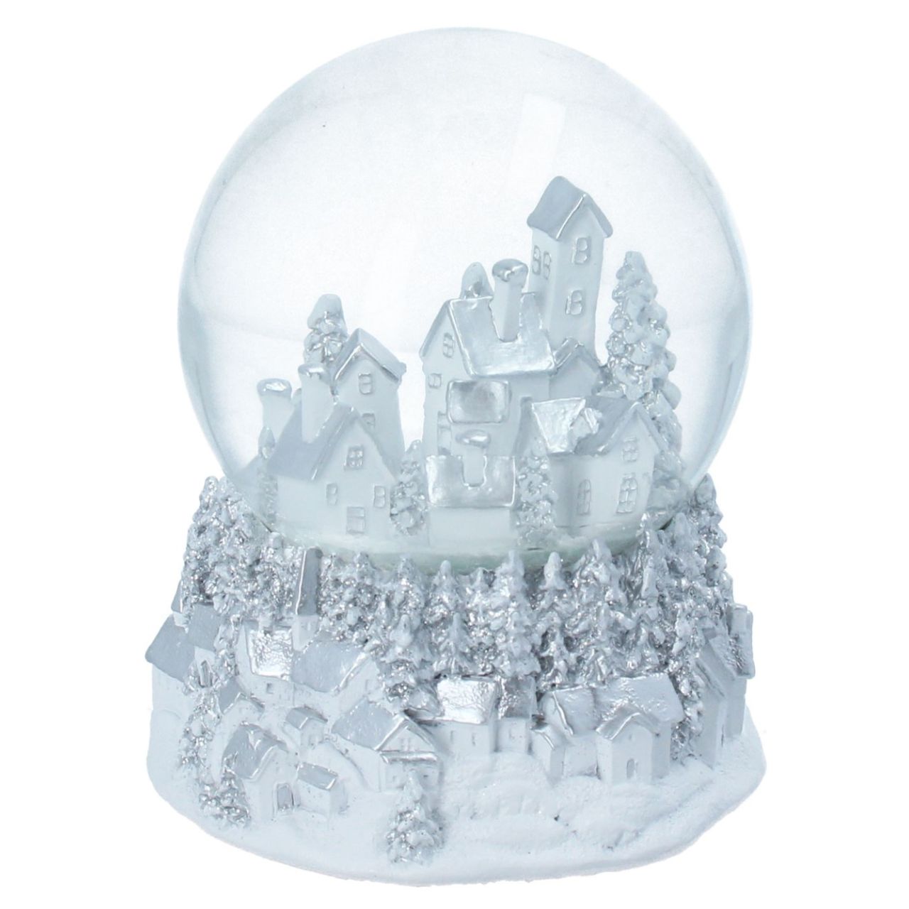 Experience the charm of a snowy holiday scene with the Gisela Graham Snow Globe White Village, featuring the nostalgic melody of "I'm Dreaming of a White Christmas."