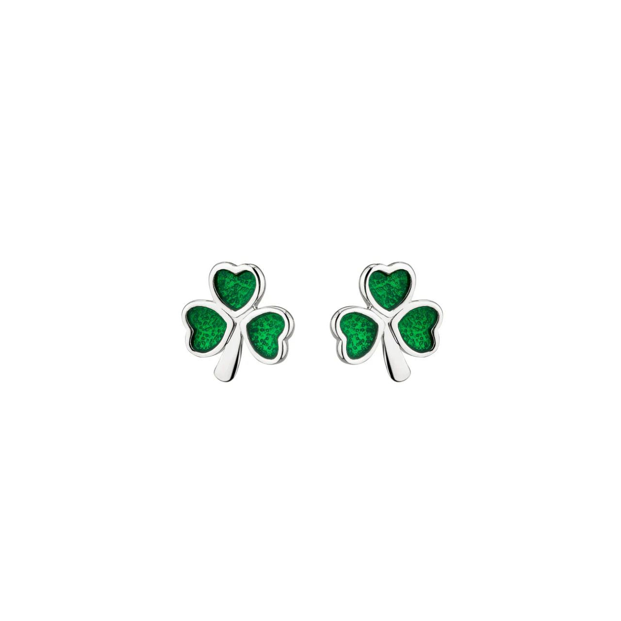 Crafted in Ireland by the esteemed Solvar, these Sterling Silver Shamrock Stud Earrings feature green enamel detailing. Hallmarked at Dublin Castle, each earring weighs 1.3 grams and measures 10 mm square. Presented in an elegant gift box, they make an ideal present for celebrating Irish heritage.