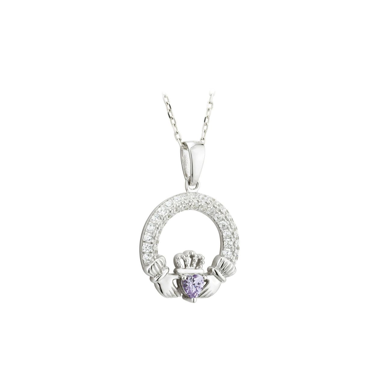 A June birthday is symbolised by a light amethyst stone on this pendant. Signifying courage and empowerment, wearing light amethyst is linked with boosted confidence and is often used as a guard against fear and uncertainty.