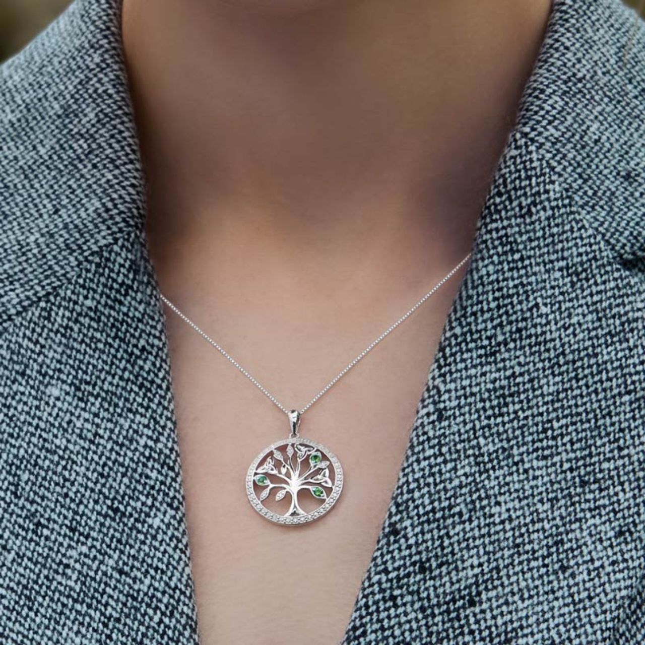 This sterling silver necklace celebrates the Celtic Tree of Life - a powerful symbol of rebirth that links heaven and earth. Its trunk and roots represent our Celtic heritage.