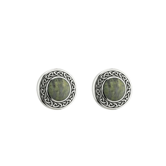 Sterling Silver Connemara Marble Round Celtic Stud Earrings  These striking sterling silver stud earrings are made from Connemara marble, a unique stone that dates back over 900 million years and is known as “Ireland’s gemstone”.