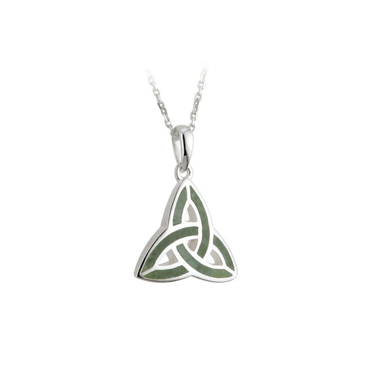 Sterling Silver Connemara Marble Trinity Knot Pendant  The Trinity symbol signifies eternal life and never-ending love, with no beginning and no end. Our expert designers have created this pendant in sterling silver featuring Connemara marble, a unique stone that dates back over 900 million years and is known as “Ireland’s gemstone”.