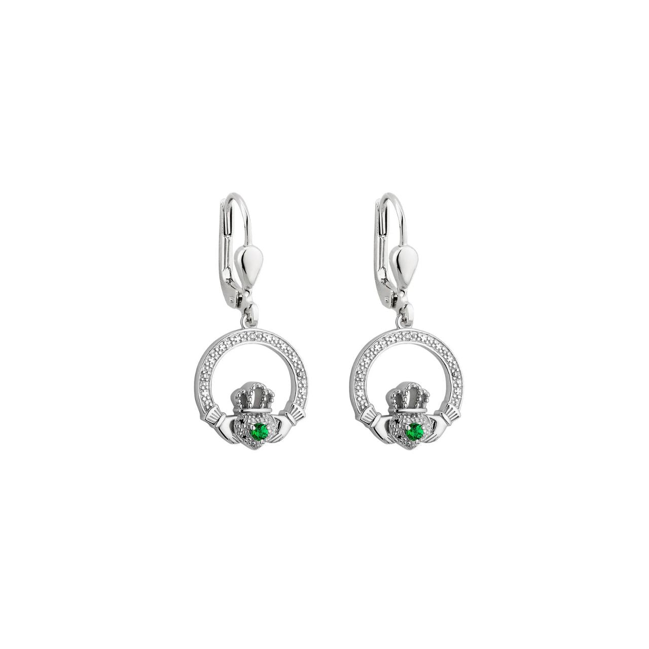 These Irish Claddagh earrings are decorated with white crystals and completed with vibrant green crystals at the heart. Claddagh jewellery is a perfect gift for loved ones and friends, as The Claddagh heart represents love, the hands symbolise friendship, and the crown stands for loyalty.