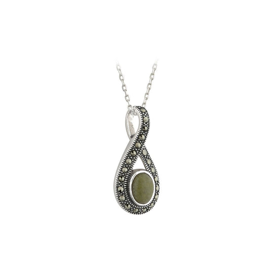 This stunning necklace has been crafted in sterling silver with Connemara marble and embellished with marcasite for an added sparkle. Connemara Marble is referred to as "Ireland's Gem Stone".