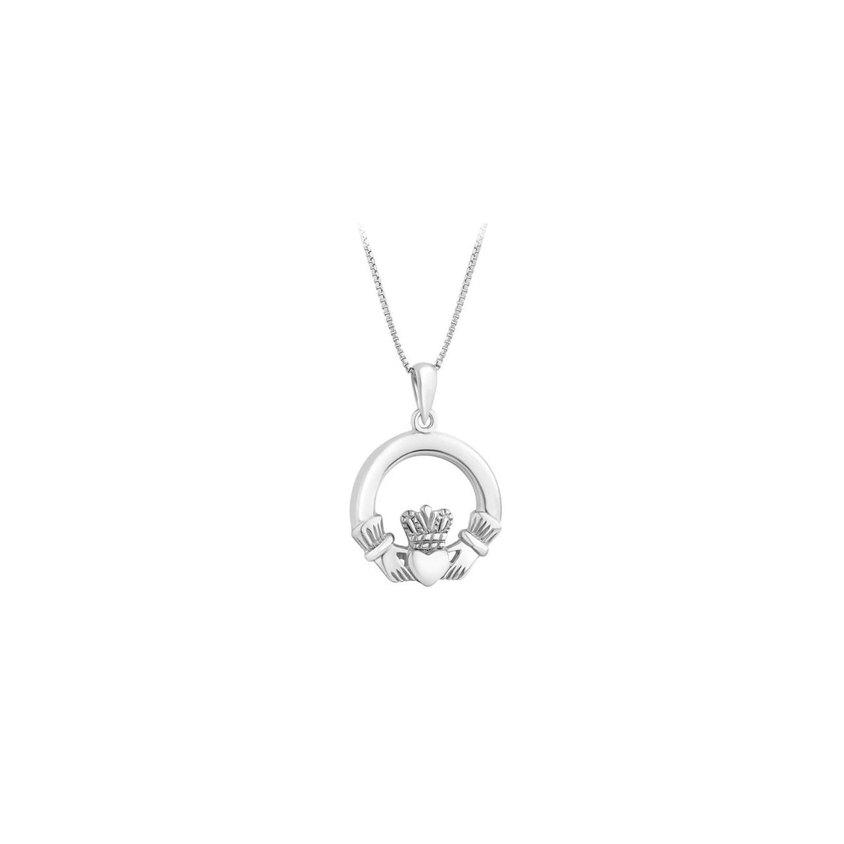 This traditional Claddagh necklace has been crafted in sterling silver metal. The Claddagh is a symbol of love, loyalty and friendship. Embrace Irish culture and heritage with this stunning Claddagh necklace.