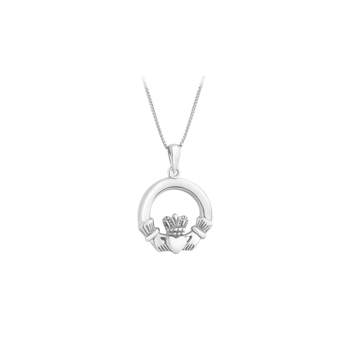 This traditional Claddagh necklace has been crafted in sterling silver metal. The Claddagh is a symbol of love, loyalty and friendship. Embrace Irish culture and heritage with this stunning Claddagh necklace.