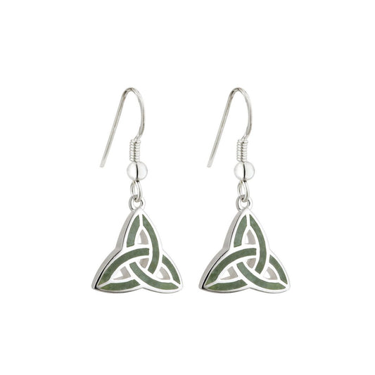 Silver Connemara Trinity Knot Drop Earrings  The Trinity symbol on these marble drop earrings signifies eternal life and never-ending love, with no beginning and no end. These special drop earrings have been created in sterling silver and feature Connemara marble