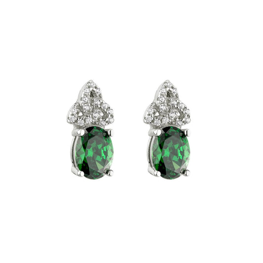 Crafted in sterling silver with a large green Cubic Zirconia crystal stone in the centre, these earrings are the perfect addition to any look. Crystal set trinity knots above each green stone add a touch of Celtic charm. The trinity knot symbolises never ending love with no beginning and no end.