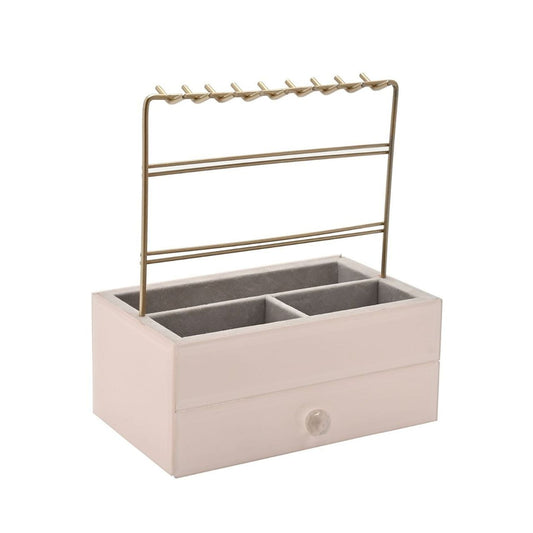 Let jewellery sparkle with the Sophia Classic Nude Glass Jewellery Box & Hanger.

With gold-finished metal frame, this jewellery organiser brings a touch of timeless glamour to any dressing table.