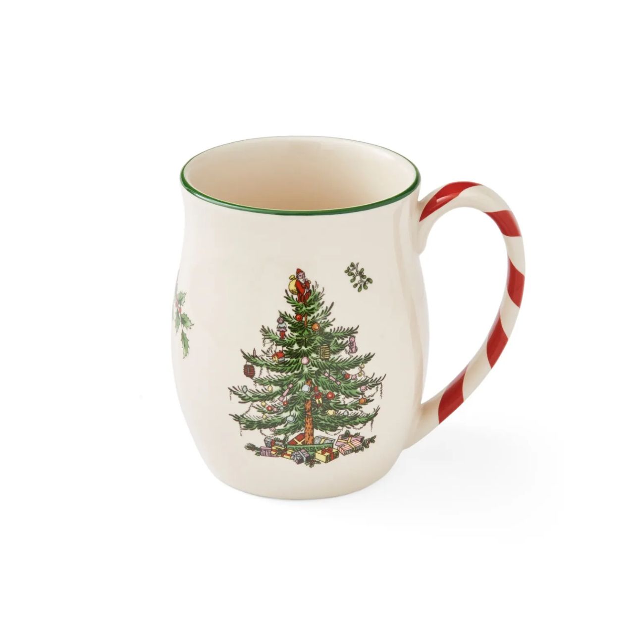Striped candy cane handles are a gloriously festive addition to these stoneware mugs. Part of the Spode Christmas Tree collection, their seasonal design was created in 1938 and has a charmingly vintage feel.