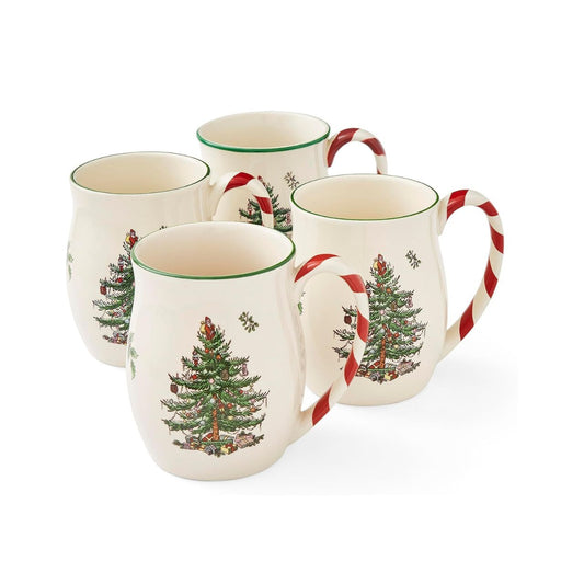 Striped candy cane handles are a gloriously festive addition to these stoneware mugs. Part of the Spode Christmas Tree collection, their seasonal design was created in 1938 and has a charmingly vintage feel.