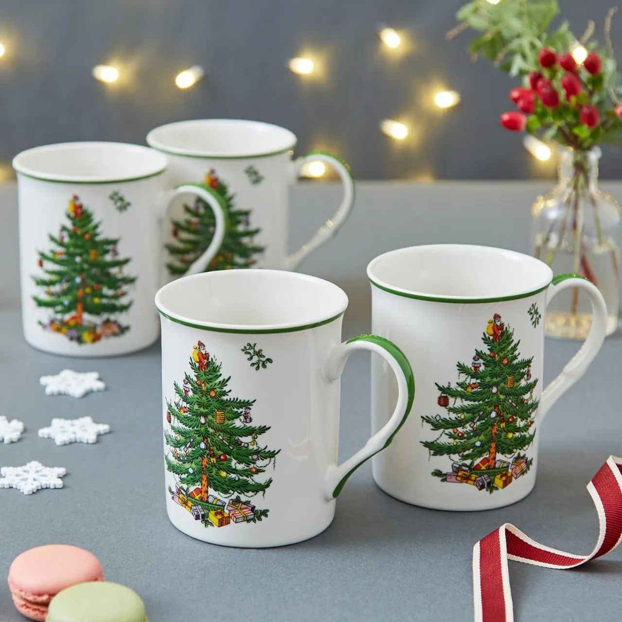 Hot chocolate topped with a tower of whipped cream, fragrant mulled wine or creamy homemade eggnog, whatever you choose to serve in this 4 mug set, their delightful festive design makes the experience extra joyful.