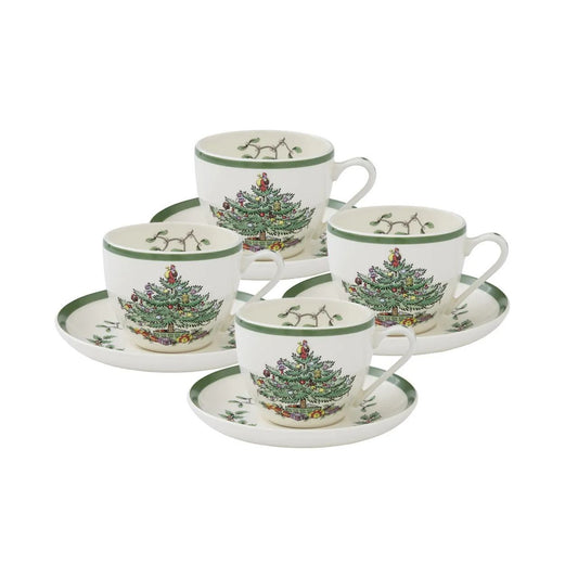 Catch up with family and friends over a cup of tea and a slice of cake this Christmas with this festive cup and saucer set. Each cup in the set features the traditional Christmas Tree design by Spode, with colourful baubles and presents for lucky children.