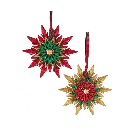 Bring festive sparkle to your Christmas tree with this radiant Star With Glitter Christmas Hanging Ornament. Crafted in rich red, green, and gold tones, this eye-catching decoration features shimmering glitter details that catch the light beautifully. Available in your choice of red or gold finishes to complement any holiday décor theme.