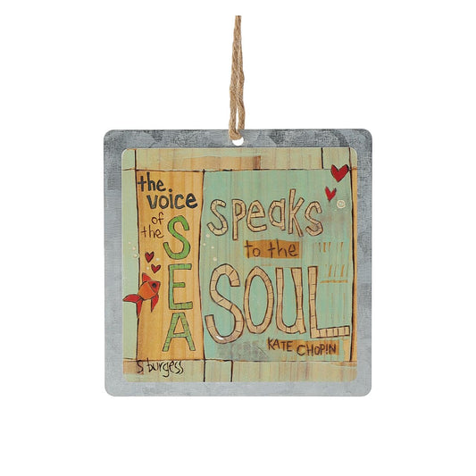 The Voice of the Sea Tin Hanging Ornament  Painted Peace. Designed by Stephanie Burgess, each colourful piece in the collection has been designed to create feelings of peace and love in your home.