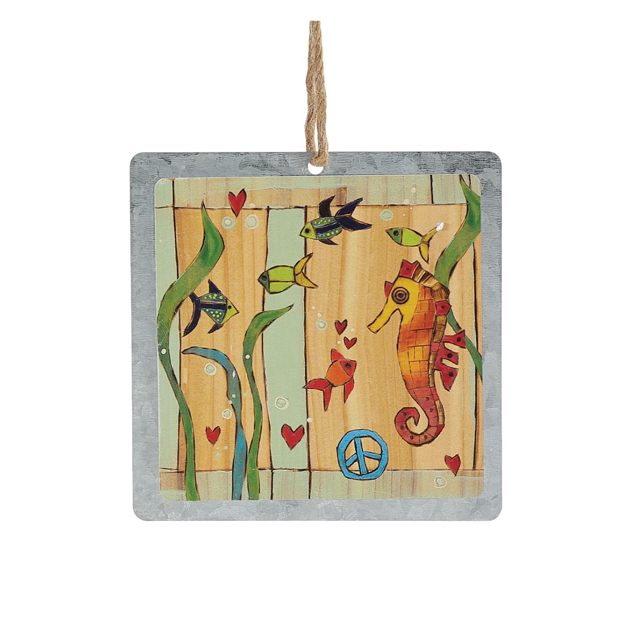 The Voice of the Sea Tin Hanging Ornament  Painted Peace. Designed by Stephanie Burgess, each colourful piece in the collection has been designed to create feelings of peace and love in your home.