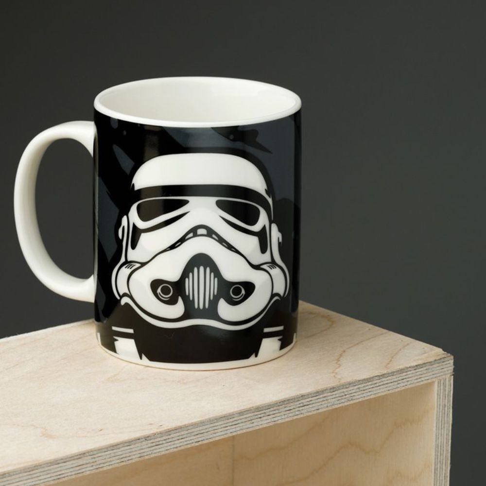 The Original Stormtrooper Black Porcelain Mug  This porcelain mug is a must-have for any Star Wars fan. Its sleek, black design features the classic Stormtrooper imagery that's sure to add a touch of nostalgia to your day. Durable and reliable, this mug is built to last.