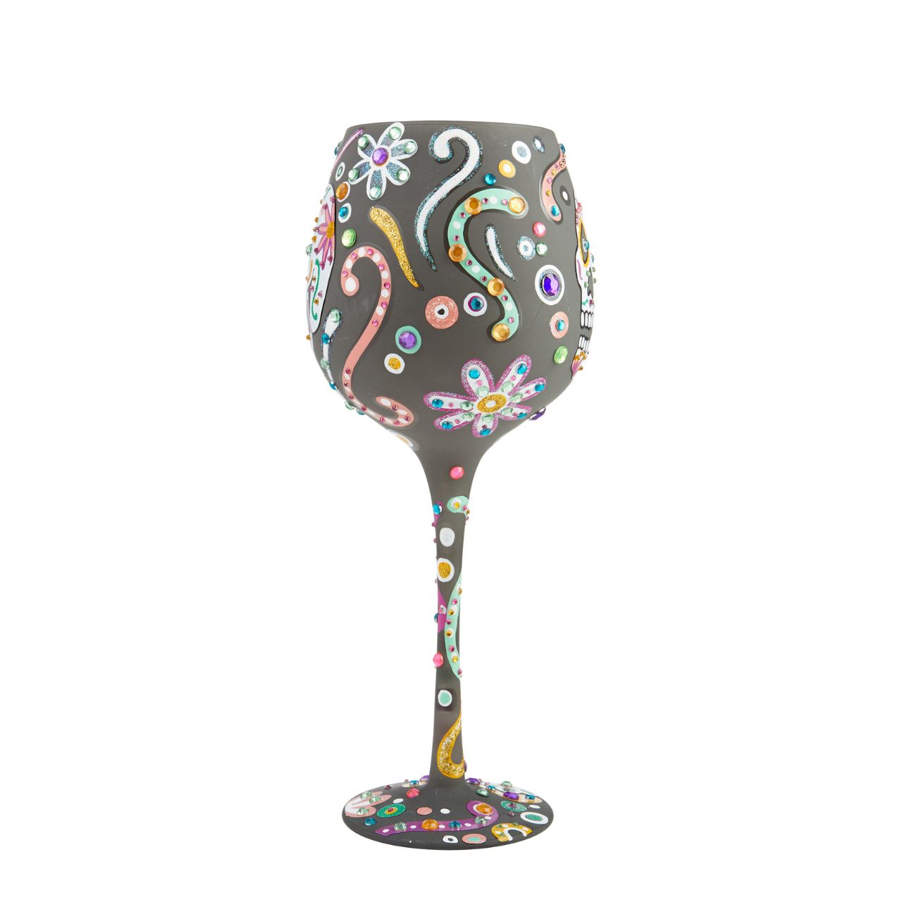 The Sugar Skull is used as a symbol of celebration to honour the lost. Toast to those gone with this spooktacular superbling wine glass. Guaranteed to fill your Halloween night's festivities with just the right combination of spellbinding and spooky. Hand wash only. Securely packaged in a beautiful, decorative gift box.