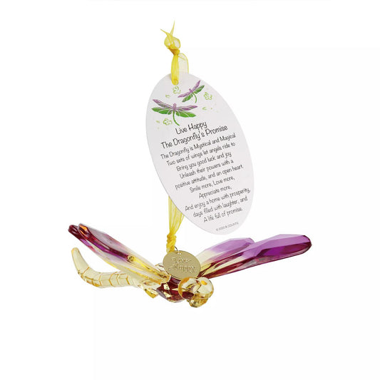 Suncatcher Dragonfly Hanging Ornament Pink with Charm and Poem  Live Happy, The Dragonfly's Promise. The Dragonfly is Mystical and Magical. Two sets of wings let angels ride to bring you good luck and joy. Unleash their powers with a positive attitude, and an open heart.