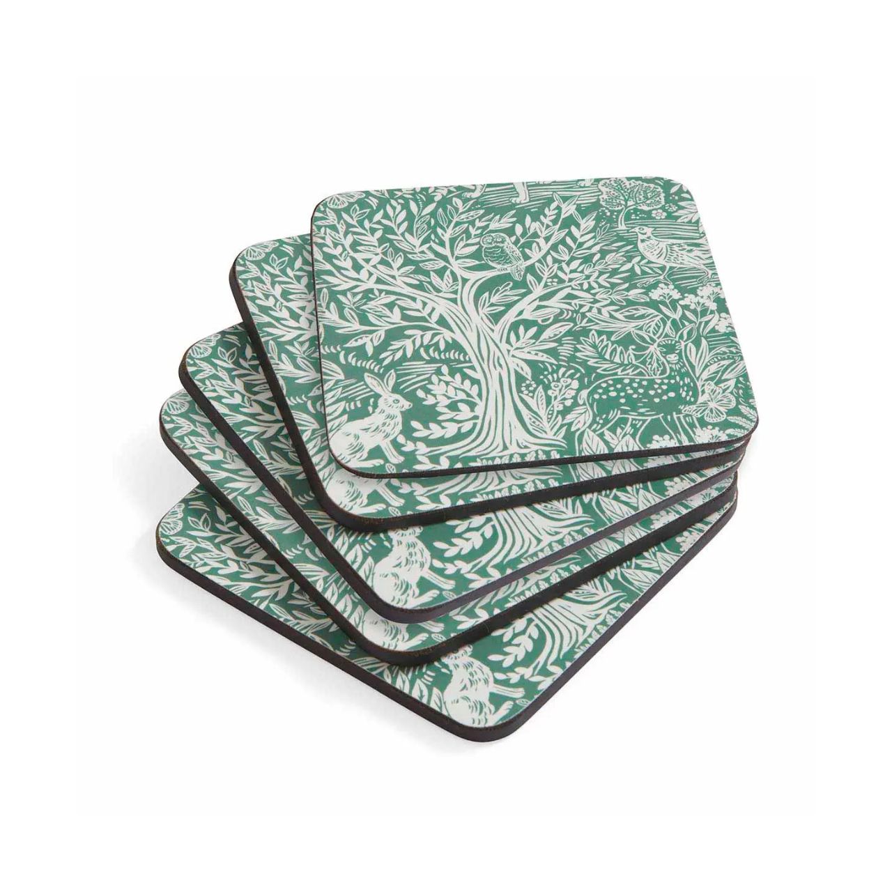 Stunning yet subtle, these hardwearing sage green coasters are full of woodland charm
