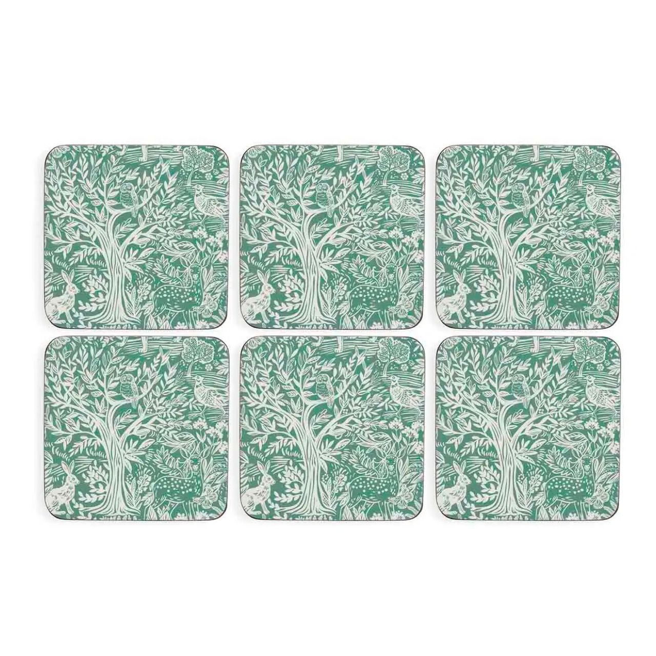 Stunning yet subtle, these hardwearing sage green coasters are full of woodland charm