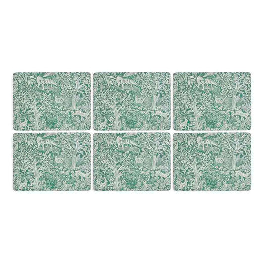 Coordinate placemats with matching Tapestry Sage coasters for a touch of nature