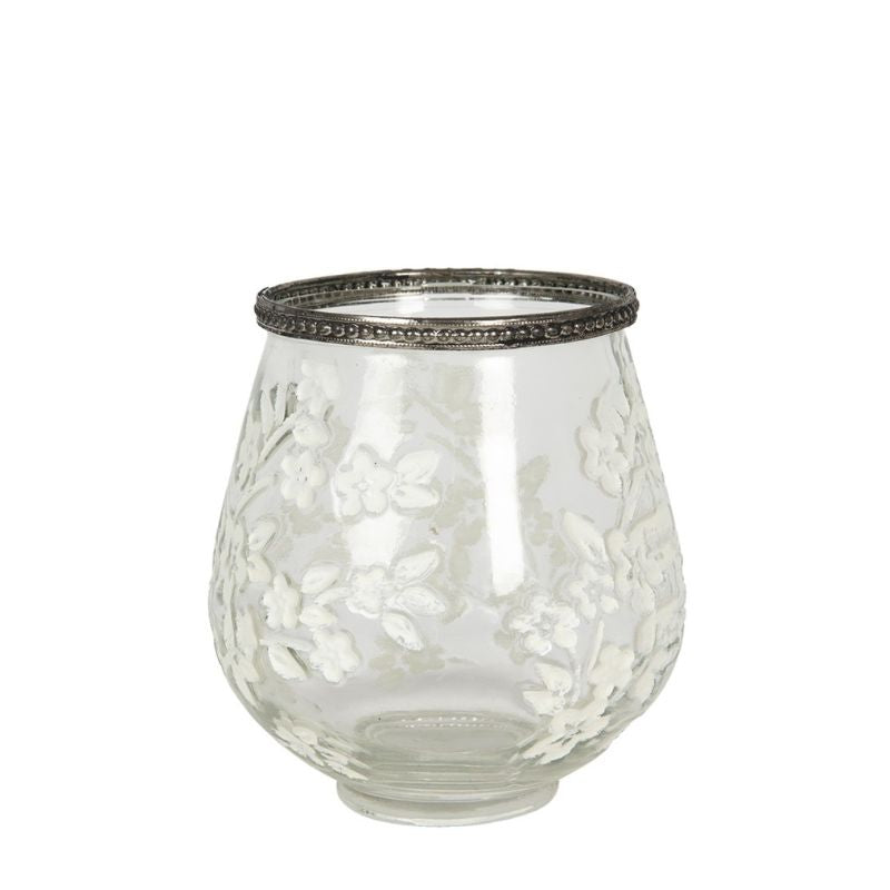 Clayre & Eef Country Style Flowers Glass Tea Light Holder