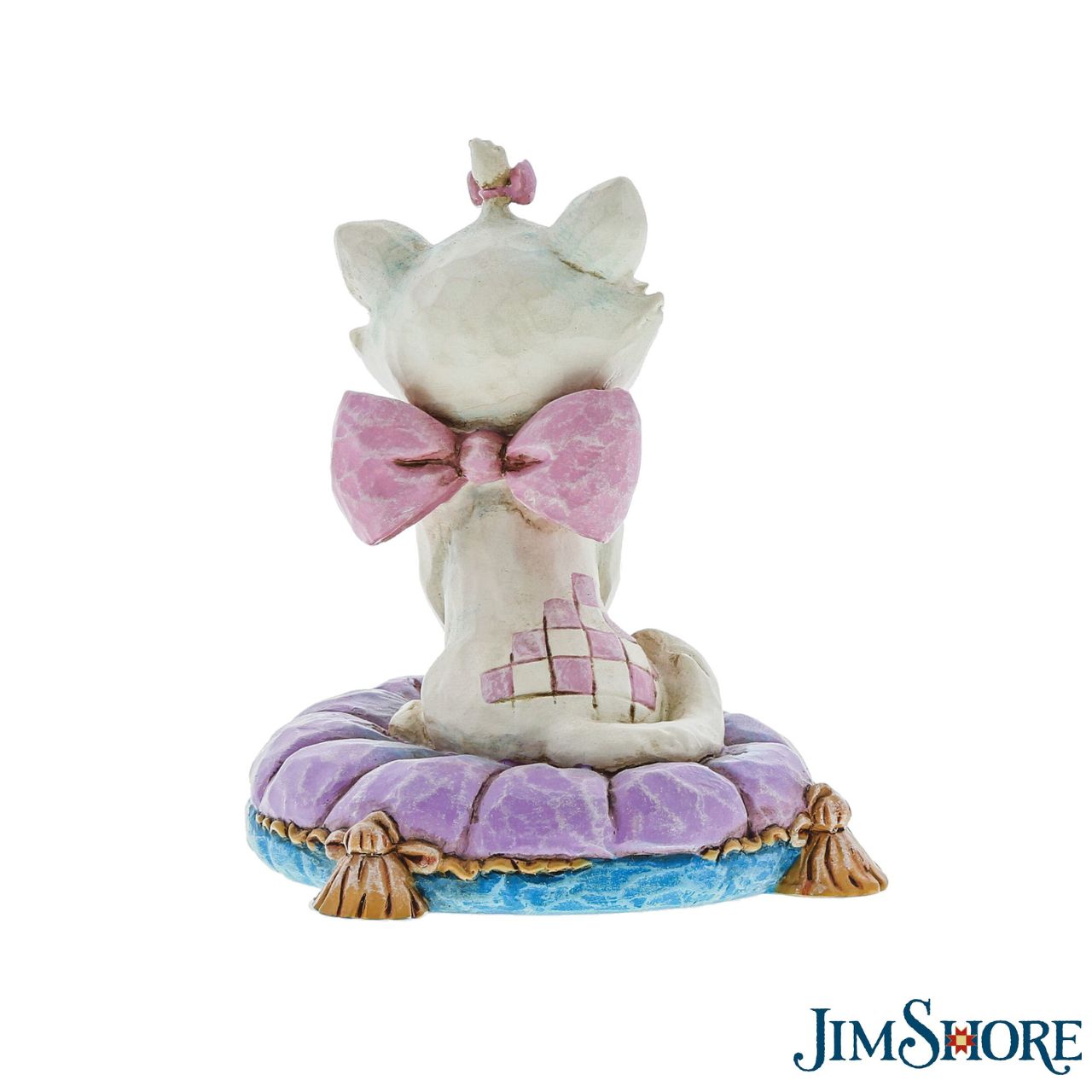 Jim Shore The Aristocats Marie on Pillow Mini Figurine  Beautifully crafted with delightful attention to detail, Jim Shore's charming miniatures capture the essence of the beloved Disney characters. Beguiling Marie poses on a purple pillow in this light-hearted scene from the classic film The Aristocats.