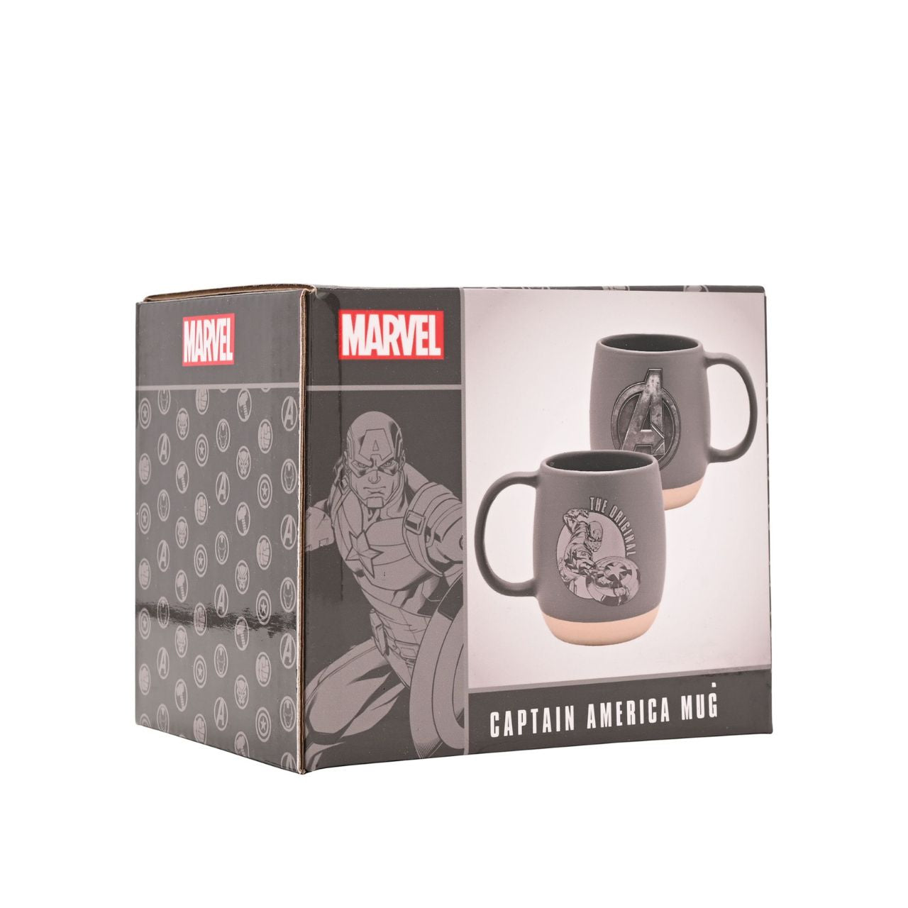Indulge in your morning brew with the Avengers Captain America Mug, a ceramic dream for any Marvel fanatic. Its striking Avengers logo, embossed on a cool grey backdrop, captures the essence of Captain America's charm.