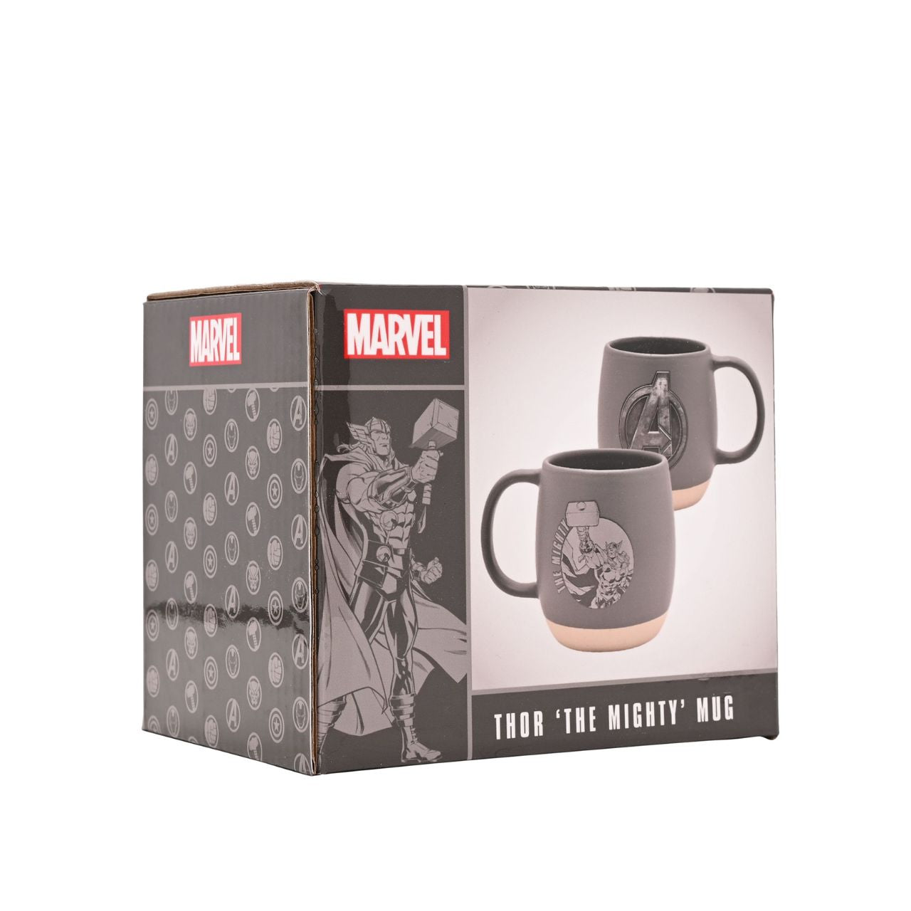 Unleash your inner superhero with the Marvel Avengers Thor Mug, a striking addition to any coffee break. Displaying the iconic Avengers logo in a sleek grey ceramic backdrop, it's a must-have for fans of the legendary comic series.