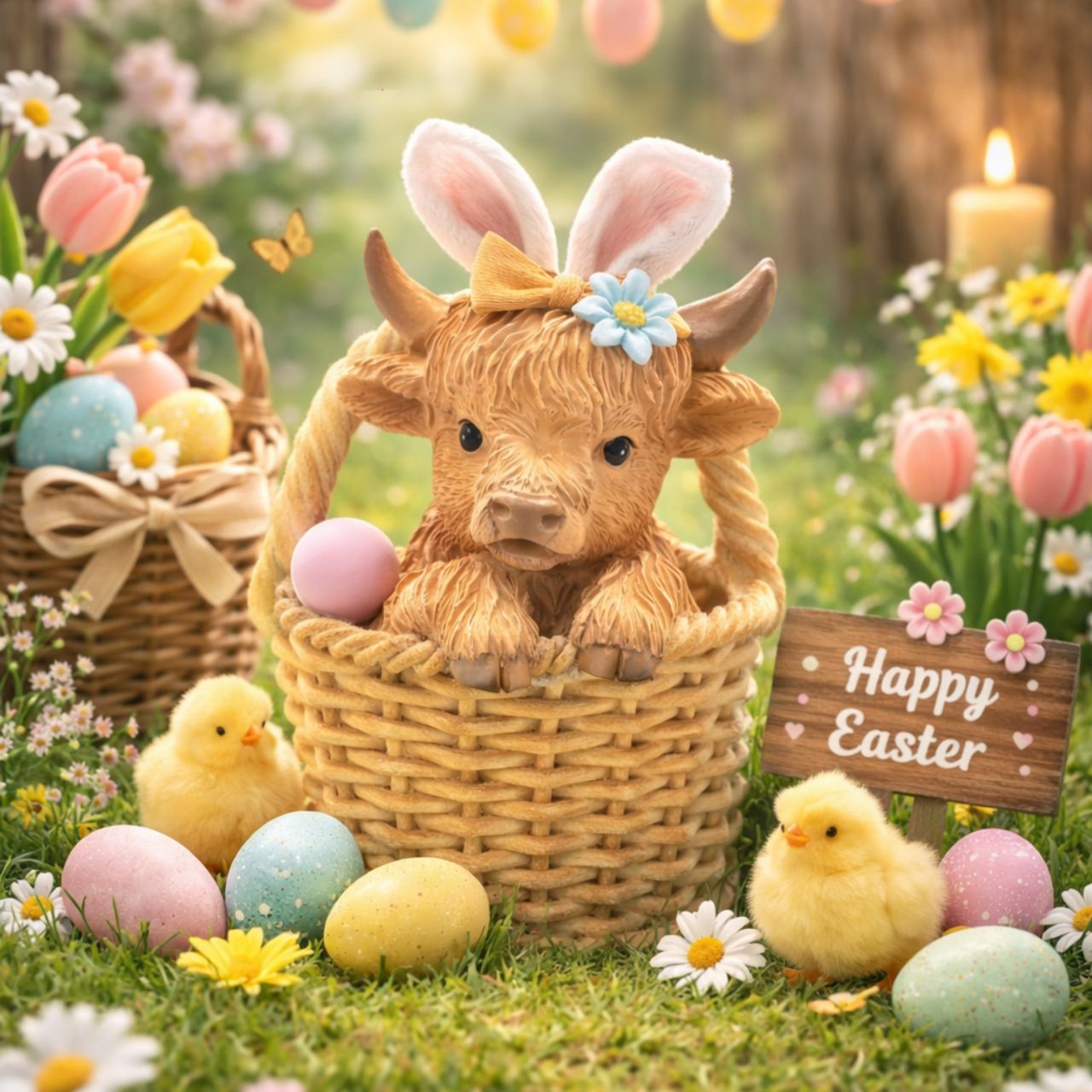 The Highland Cow In Basket Figurine from The Eggs-traordinary Gifting Co taps into the continuing trend for Highland cow décor.