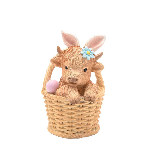 The Highland Cow In Basket Figurine from The Eggs-traordinary Gifting Co taps into the continuing trend for Highland cow décor.
