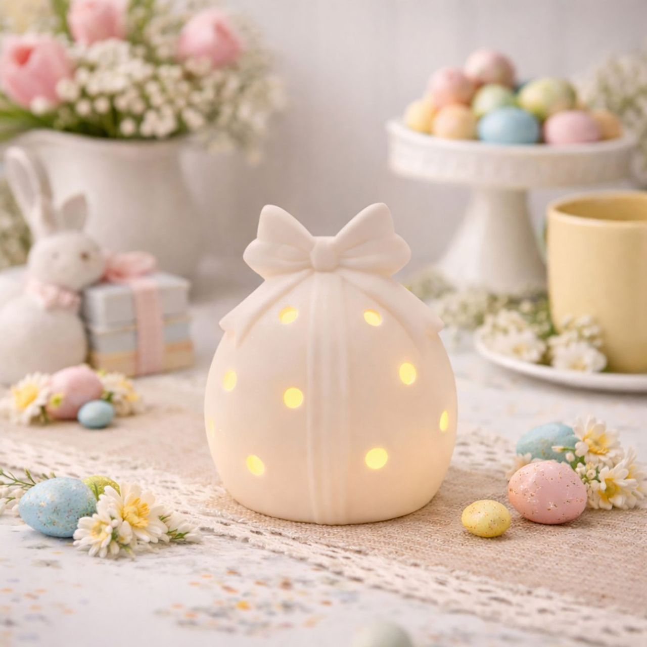 The Eggs-traordinary Gifting Co LED Egg Ornament Small is a compact LED egg for Easter displays, bringing gentle light to gift and home edits.