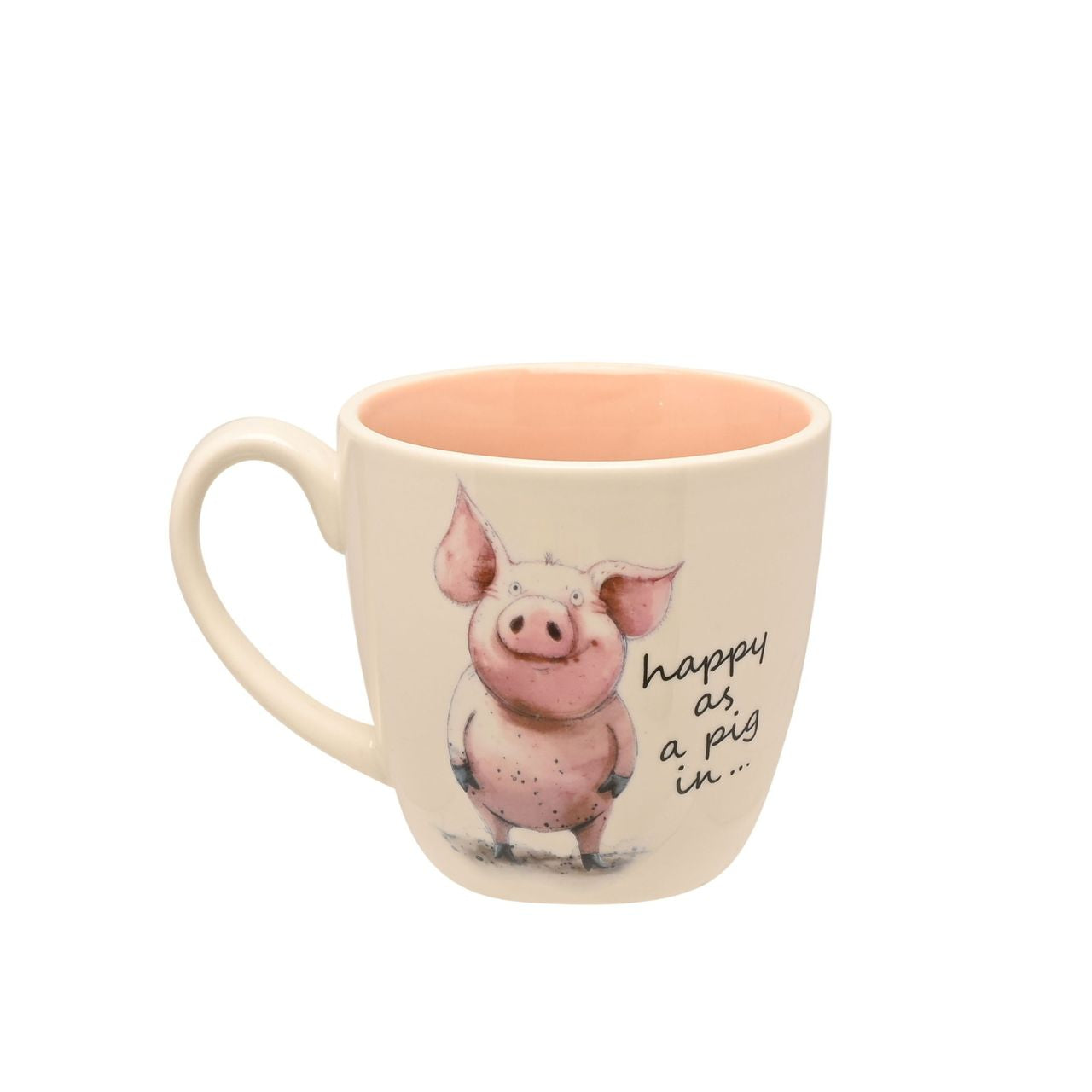 The Funny Farm Mug - "Happy as a Pig in..." brings farmyard charm and cheeky humour to the morning cuppa, featuring an irresistibly cheerful pig character that captures the spirit of countryside contentment.