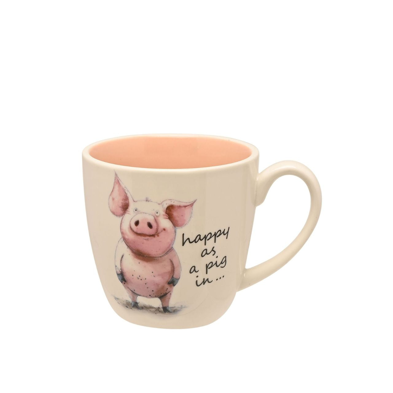 The Funny Farm Mug - "Happy as a Pig in..." brings farmyard charm and cheeky humour to the morning cuppa, featuring an irresistibly cheerful pig character that captures the spirit of countryside contentment.