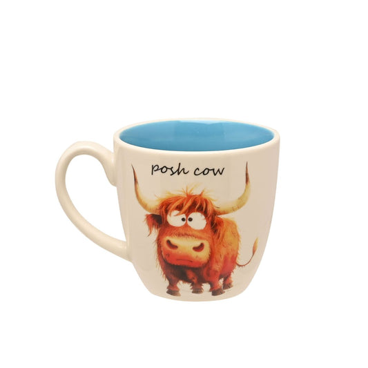 The Funny Farm Mug - "Posh Cow" adds farmyard glamour to tea breaks with its charming Highland cow design, capturing the playful spirit of this beloved collection.