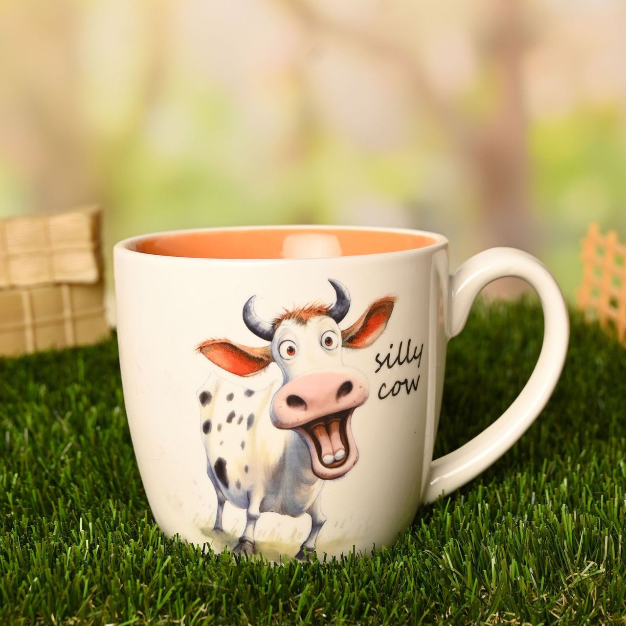 The Funny Farm Mug - "Silly Cow" brings farmyard fun to the breakfast table with a charming illustrated cow character that captures the playful spirit of country living.
